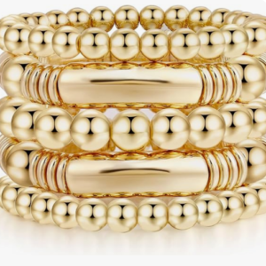 Gold Chunky Bead Ball Bangles – Plated Stretch Bracelets