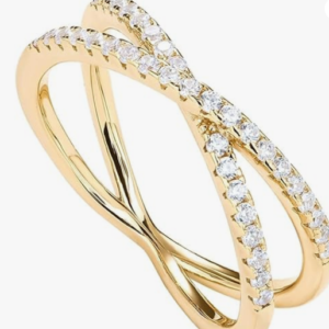 14K Gold Plated X Ring – Simulated Diamond CZ Criss Cross Ring